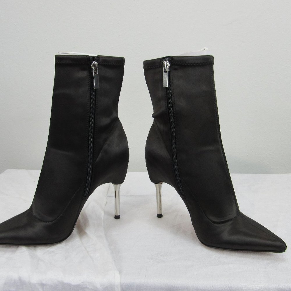 BCBG Jolie Stretch Satin black 6M heeled bootie - Picture 3 of 8